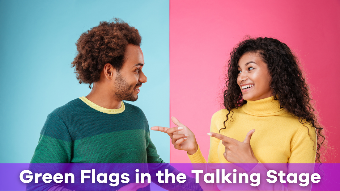 a couple discussing green flags in the talking stage