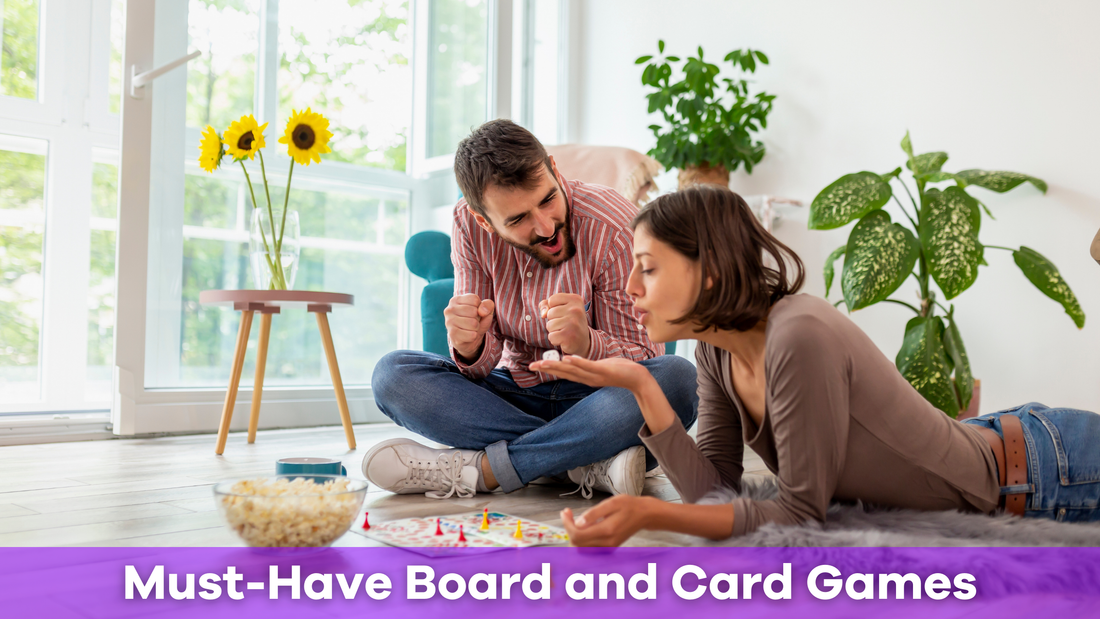 a couple playing some board and card games