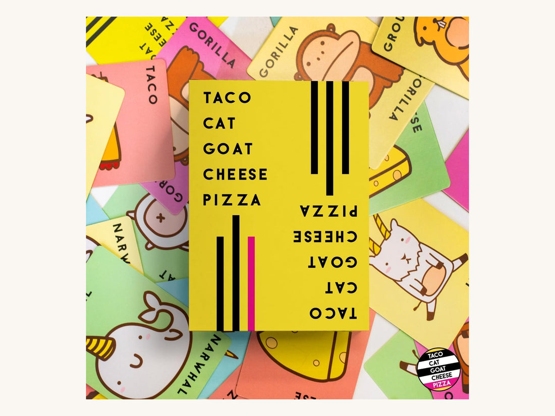 Taco Cat Goat Cheese Pizza card game box packshot - best college dorm games 2026