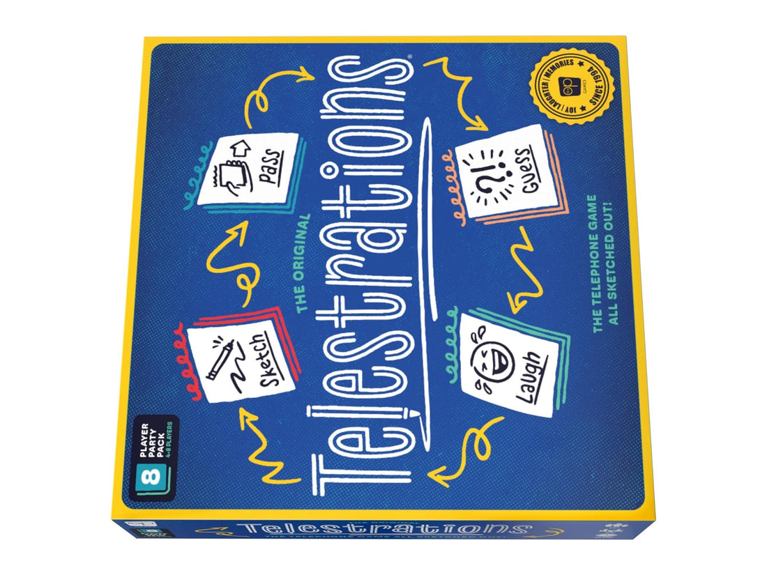 Telestrations 8-Player party game box, full product shown top-down on white — best teen party games to gift 2026