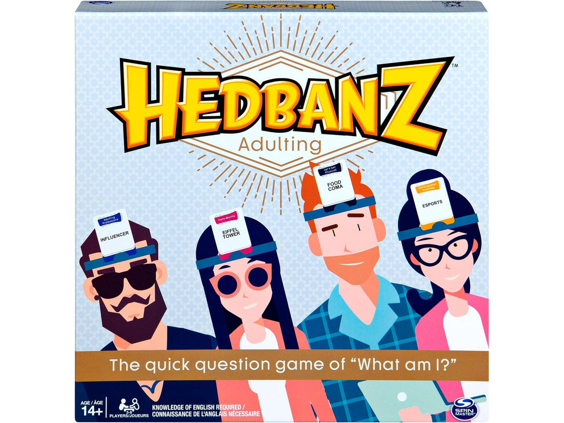 Hedbanz Adulting party game box — Spin Master millennial What am I? guessing game