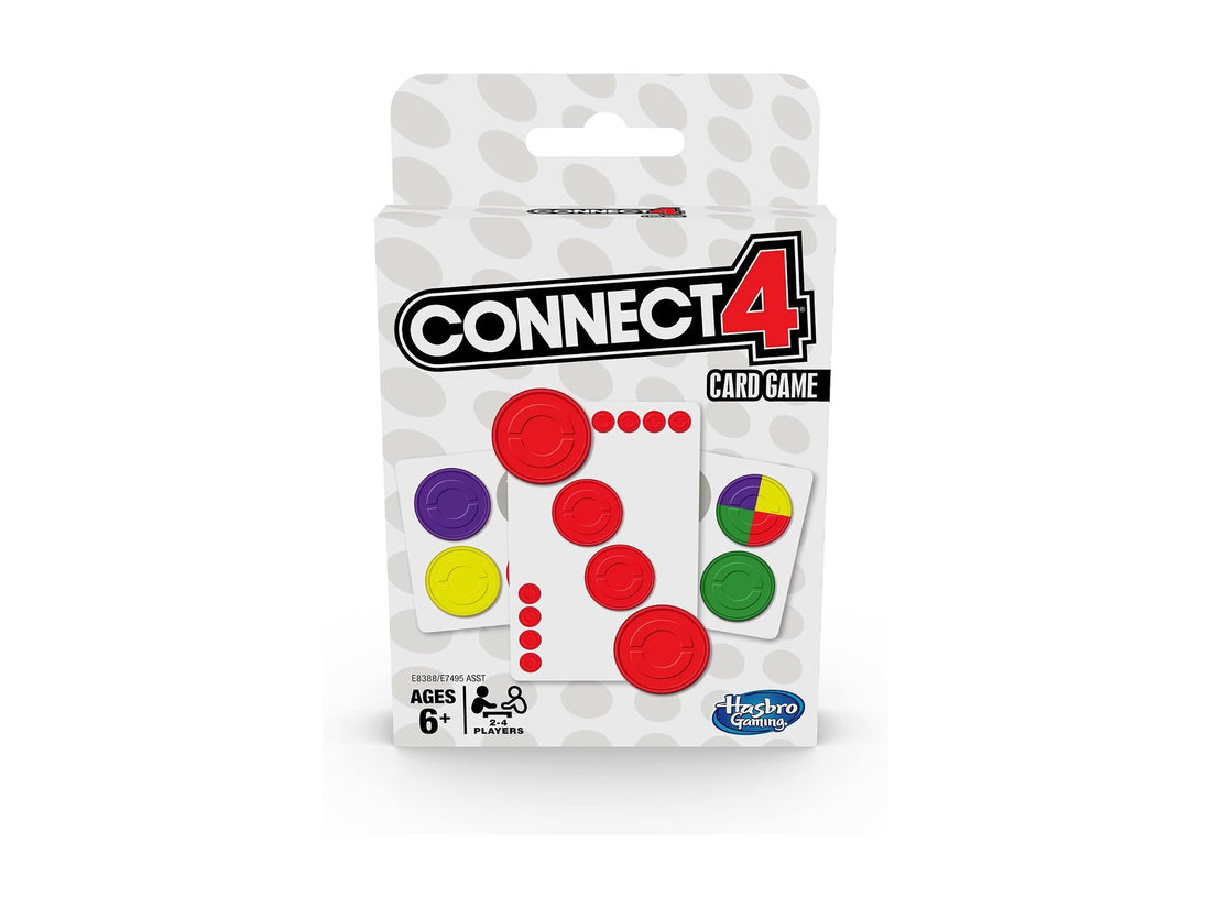 Hasbro Connect 4 Card Game packshot — how to play portable four-in-a-row 2026
