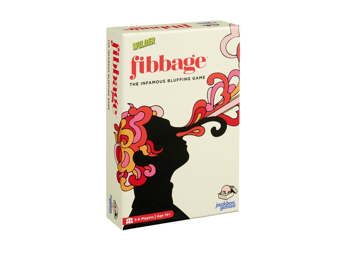 Physical Fibbage board game box by Jackbox Games and Wilder — packshot