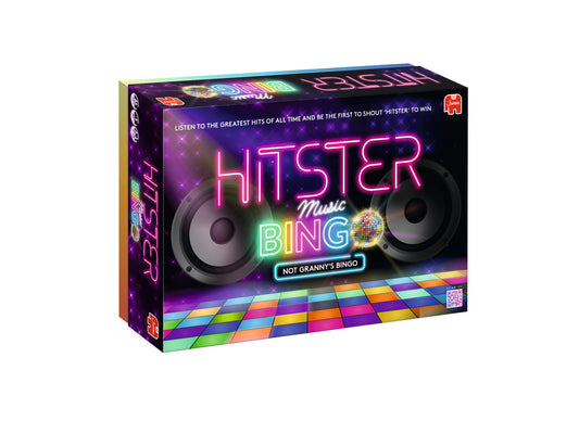 Hitster Music Bingo game box by Jumbo — disco-ball music bingo packshot