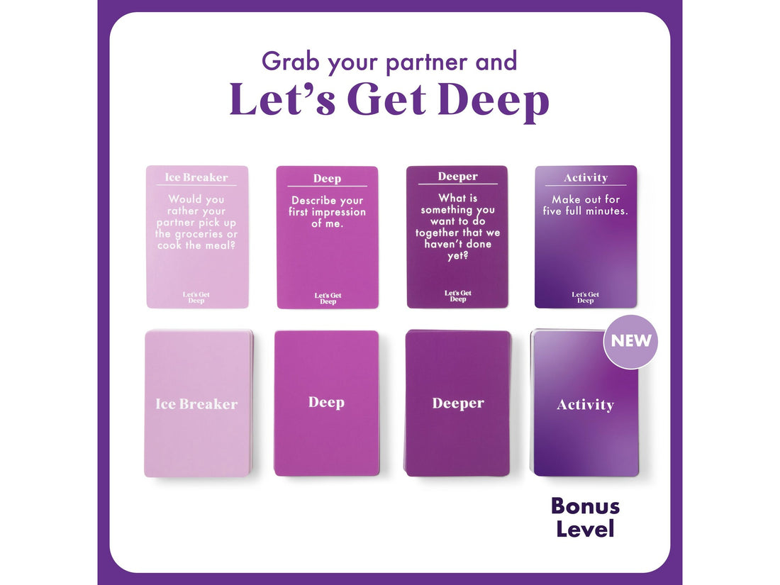 Let's Get Deep couples question card game box packshot — how to play rules guide