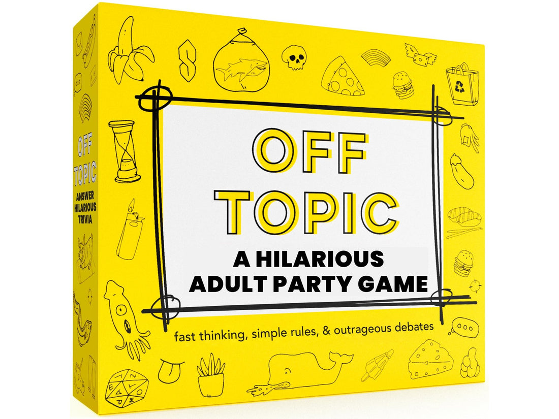 Off Topic adult party game box packshot — how to play rules guide
