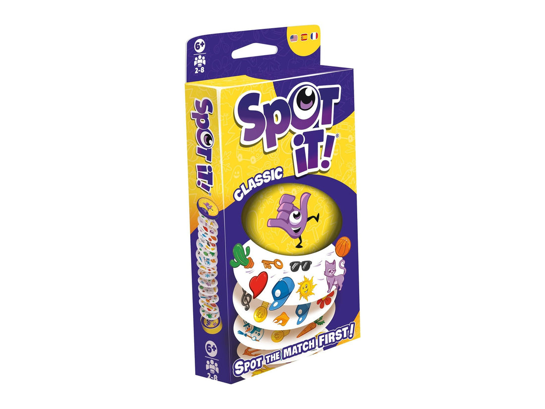 Spot It! Classic game box packshot — how to play hero