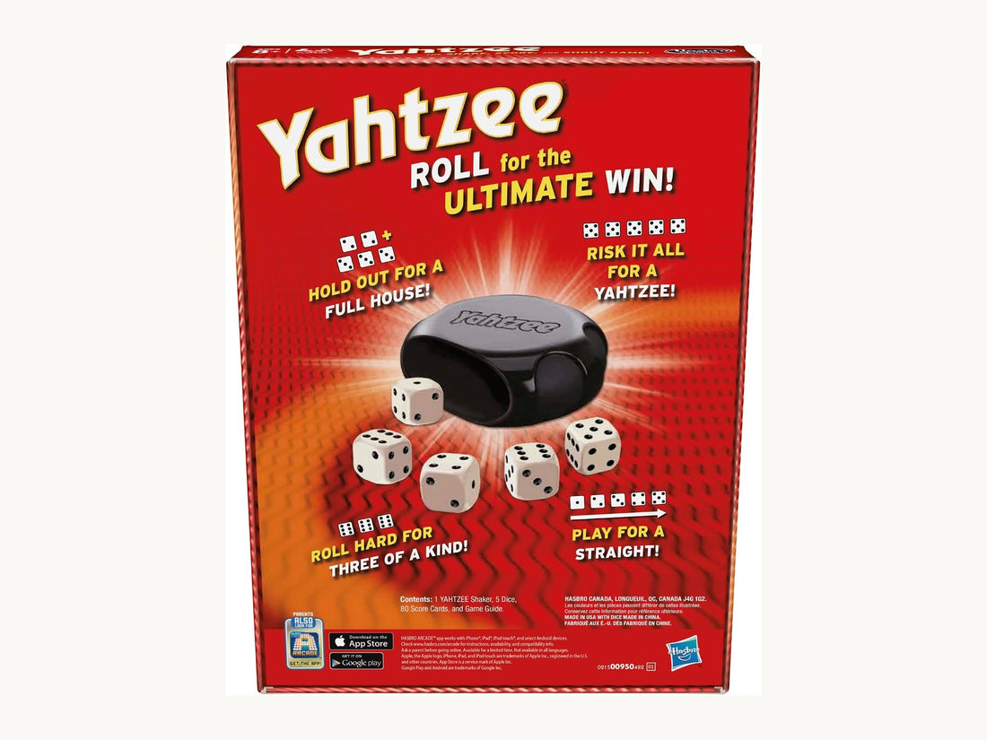 Yahtzee dice game box back — dice night pick alongside how to play Trouble 2026